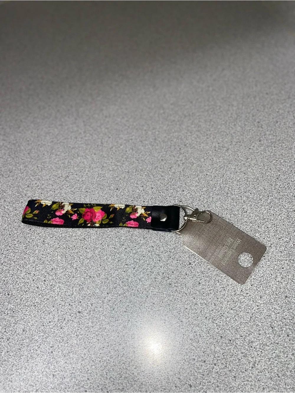 Floral Wristlet Lanyard Keychain Strap - Black with Pink & White Rose Print NWT